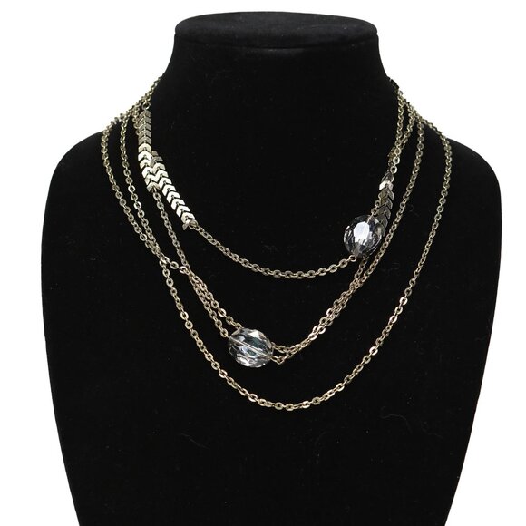 Vintage Charming Charlie Long Double Strand Necklace Gold Tone Chevron Beaded - Picture 4 of 11